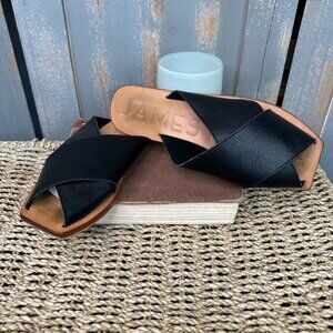 James Smith Poseidon Criss Cross Leather Square Toe Slide Black Sz 38/8